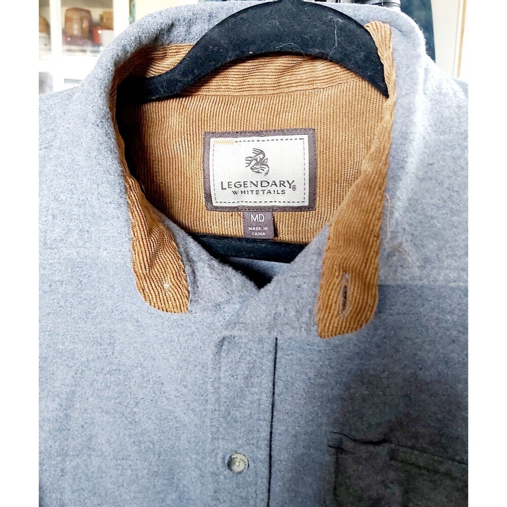 Legendary Whitetails Shirt Mens Gray Flannel Corduroy Soft Medium